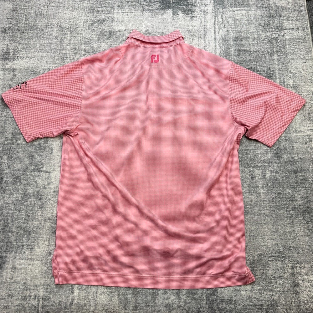 FootJoy Polo Shirt Mens Large Pink Houndstooth Geometric Golf Performance Travel - Picture 7 of 11